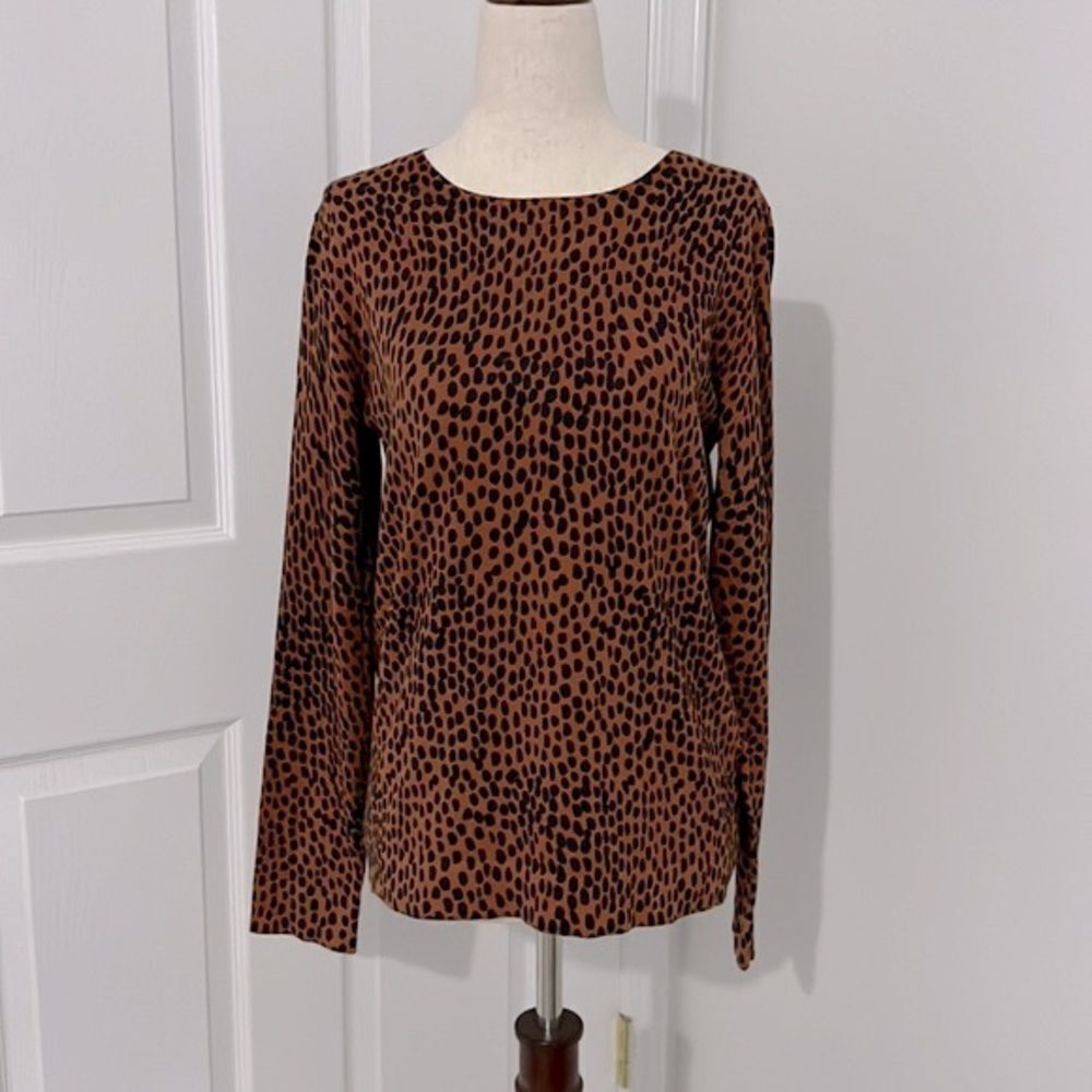 J. Crew animal print cotton top sweater Sz Small brown black